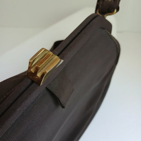 Vintage Brown Grosgrain Gold Art Deco Clasp Handbag with Cute Attached Purse - Picture 12 of 13